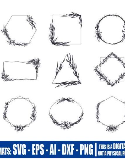 Floral frame Bundle 1 SVG, Floral frame SVG bundle, Flower Wreath svg, Floral wreath svg – Multipurpose, svg, cut, dxf, eps, ai, cricut, silhouette, plotter, vinyl, decal, sticker, wall decor, tshirt