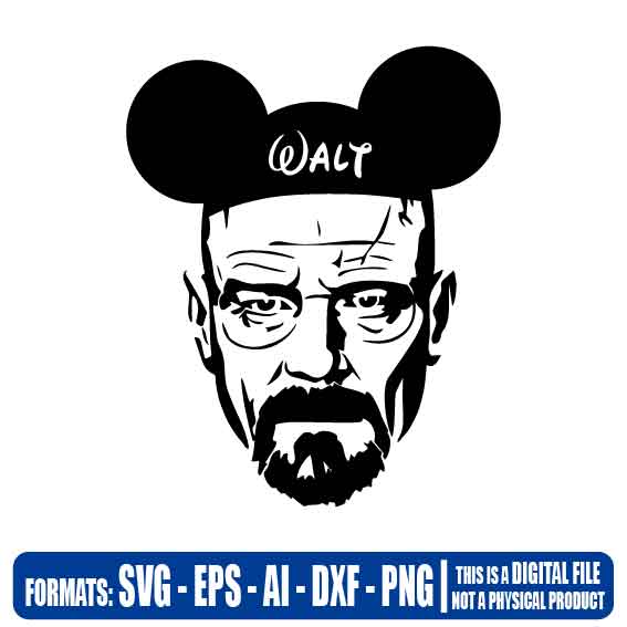 Walt Disney Svg File - Walter white - Walt Disney Svg Design - Mickey Mouse Svg - Disney Mickey Clipart - Svg For Cricut - Svg For Silhouette - Multipurpose, svg, cut, dxf, eps, ai, cricut, silhouette, plotter, vinyl, decal, sticker, wall decor, tshirt