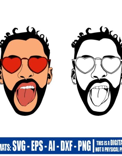 Bad bunny face tongue, Multipurpose, svg, cut, dxf, eps, ai, cricut, silhouette, plotter, vinyl, decal, sticker, wall decor, tshirt, Band Logo SVG and JPEG Files for the Cricut Cutting Machine