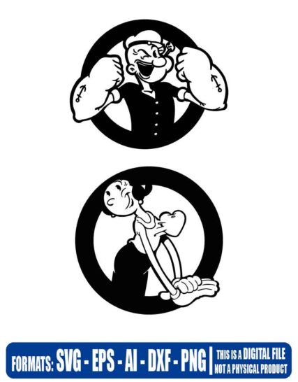 Popeye the sailor man and olivia, love, Multipurpose, svg, cut, dxf, eps, ai, cricut, silhouette, plotter, vinyl, decal, sticker, wall decor, tshirt, Cricut Cutting Machine