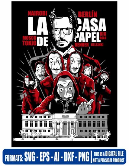 La casa de papel nombres, banco, el profesor, nairobi, berlin, moscu, tokio, rio, oslo, denver, helsinki, Multipurpose, svg, cut, dxf, eps, ai, cricut, silhouette, plotter, vinyl, decal, sticker, wall decor, tshirt, Cricut Cutting Machine