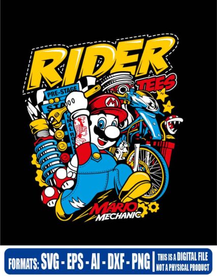 Mario bros rider, mario mechanic, super mario bros, video game, nintendo, Multipurpose, svg, cut, dxf, eps, ai, cricut, silhouette, plotter, vinyl, decal, sticker, wall decor, tshirt, Cricut Cutting Machine