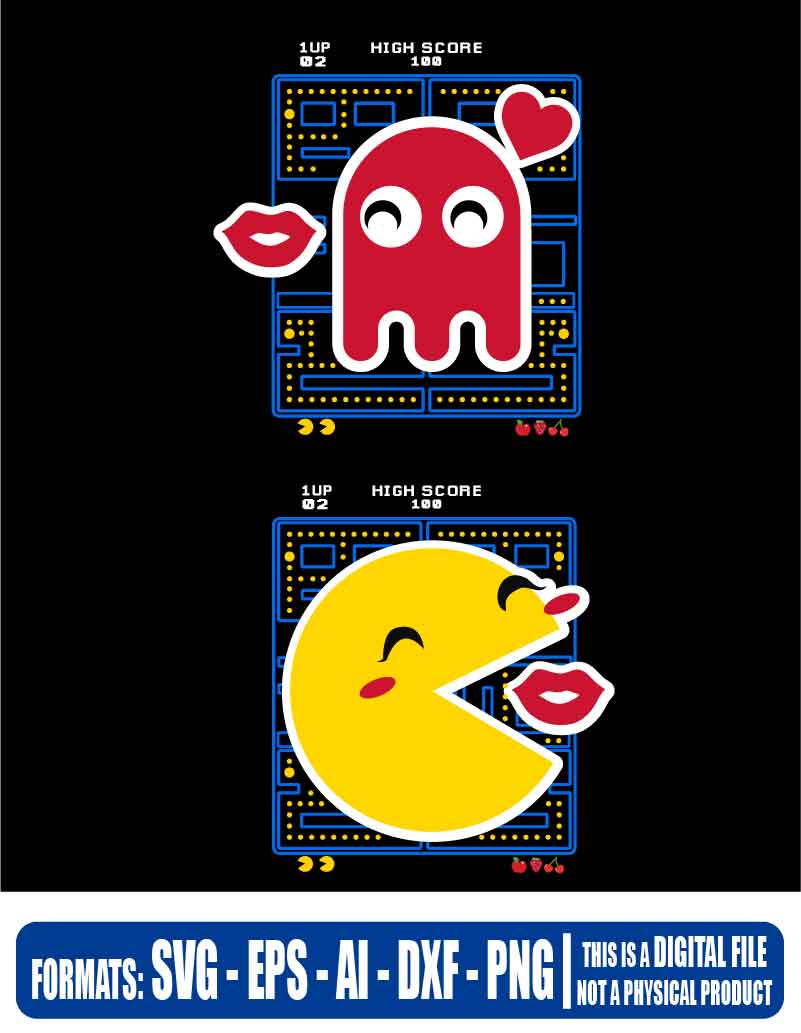 Pacman ghost love, nintendo, videogame, game, classic, retro, Multipurpose, svg, cut, dxf, eps, ai, cricut, silhouette, plotter, vinyl, decal, sticker, wall decor, tshirt, Cricut Cutting Machine
