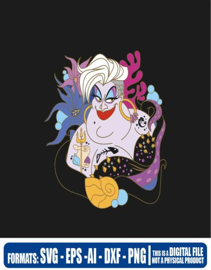 Disney The Sea Witch Vanessa Ursula, disney, villains, Snow White, the little Mermaid, cricut, eps, svg, pdf, png, file cut, t-shirt, file art, Multipurpose, svg, cut, dxf, eps, ai, cricut, silhouette, plotter, vinyl, decal, sticker, wall decor, tshirt, Cricut Cutting Machine
