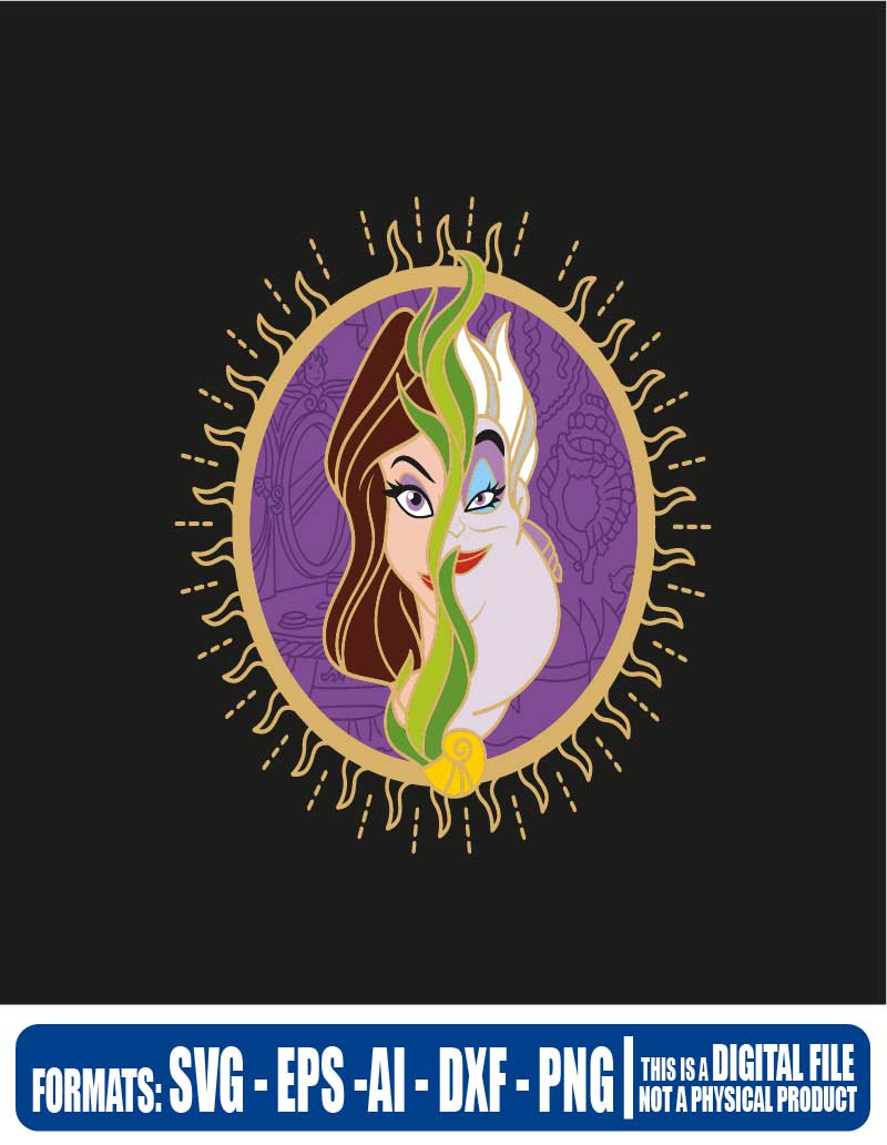 Disney The Sea Witch faces, disney, villain disney, villain, maleficent, cricut, eps, svg, pdf, png, file cut, t-shirt, file art, Multipurpose, svg, cut, dxf, eps, ai, cricut, silhouette, plotter, vinyl, decal, sticker, wall decor, tshirt, Cricut Cutting Machine