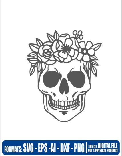 Skull head flowers, cricut, eps, svg, pdf, png, file cut, t-shirt, file art, Multipurpose, svg, cut, dxf, eps, ai, cricut, silhouette, plotter, vinyl, decal, sticker, wall decor, tshirt, Cricut Cutting Machine
