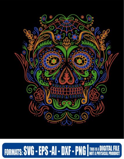 Sugar Skull decoration colorful, skull, colorfull, cricut, eps, svg, pdf, png, file cut, t-shirt, file art, Multipurpose, svg, cut, dxf, eps, ai, cricut, silhouette, plotter, vinyl, decal, sticker, wall decor, tshirt, Cricut Cutting Machine, chucky 2021