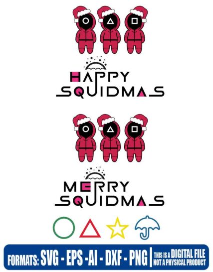 Squid game happy squidmas and merry squidmas, squid game, squid game 456, 456, netflix, cricut, eps, svg, pdf, png, file cut, t-shirt, file art, Multipurpose, svg, cut, dxf, eps, ai, cricut, silhouette, plotter, vinyl, decal, sticker, wall decor, tshirt, Cricut Cutting Machine