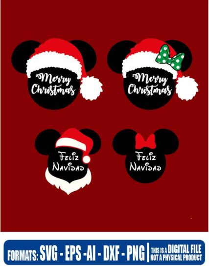Merry Christmas mickey head, Christmas, mickey, disney, navidad, feliz navidad,  cricut, eps, svg, pdf, png, file cut, t-shirt, file art, Multipurpose, svg, cut, dxf, eps, ai, cricut, silhouette, plotter, vinyl, decal, sticker, wall decor, tshirt, Cricut Cutting Machine