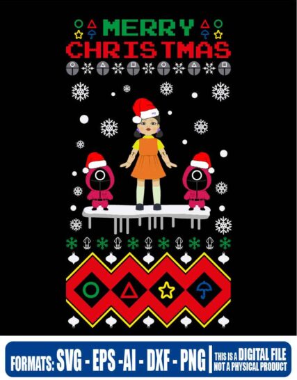 Squid game christmas doll with soldiers, netflix, cricut, eps, svg, pdf, png, file cut, t-shirt, file art, Multipurpose, svg, cut, dxf, eps, ai, cricut, silhouette, plotter, vinyl, decal, sticker, wall decor, tshirt, Cricut Cutting Machine