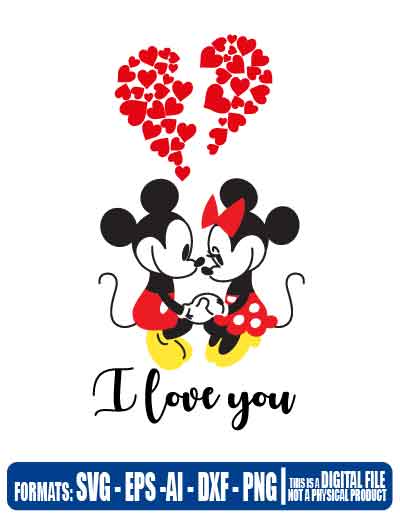 Valentine day I love you mickey, mickey, disney, love, valentine day, cricut, eps, svg, pdf, png, file cut, t-shirt, file art, Multipurpose, svg, cut, dxf, eps, ai, cricut, 14 de febrerosilhouette, plotter, vinyl, decal, sticker, wall decor, tshirt, Cricut Cutting Machine, pareja, san valentin, amor