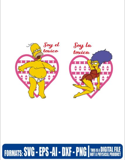 San valentin soy el toxico y toxixa los simpsons homero y marge, cricut, eps, svg, pdf, png, file cut, t-shirt, file art, Multipurpose, svg, cut, dxf, eps, ai, cricut, 14 de febrerosilhouette, plotter, vinyl, decal, sticker, wall decor, tshirt, Cricut Cutting Machine, pareja, san valentin, amor, 14 de febrero, homero y marge