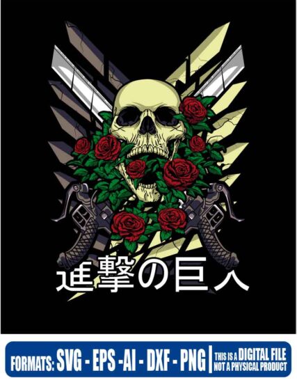 Ataque de titanes calavera rosas, skull roses,  anime, Attack on titan, svg, cricut, eps, svg, pdf, png, file cut, t-shirt, file art, Multipurpose, svg, cut, dxf, eps, ai, cricut, silhouette, plotter, vinyl, decal, sticker, wall decor, tshirt, Cricut Cutting Machine, Scalable Vector Graphics