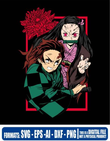 Demon slayer kimetsu no yaiba nesuko and tanjiro, anime, svg, cricut, eps, svg, pdf, png, file cut, t-shirt, file art, Multipurpose, svg, cut, dxf, eps, ai, cricut, silhouette, plotter, vinyl, decal, sticker, wall decor, tshirt, Cricut Cutting Machine, Scalable Vector Graphics