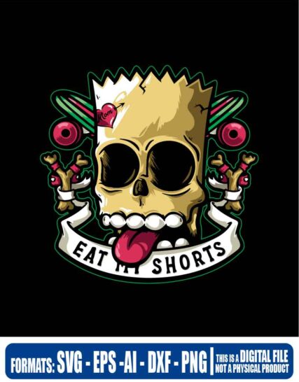 The simpsons skull bart eat my shorts, bart, svg, cricut, eps, svg, pdf, png, file cut, t-shirt, file art, Multipurpose, svg, cut, dxf, eps, ai, cricut, silhouette, plotter, vinyl, decal, sticker, wall decor, tshirt, Cricut Cutting Machine, Scalable Vector Graphics