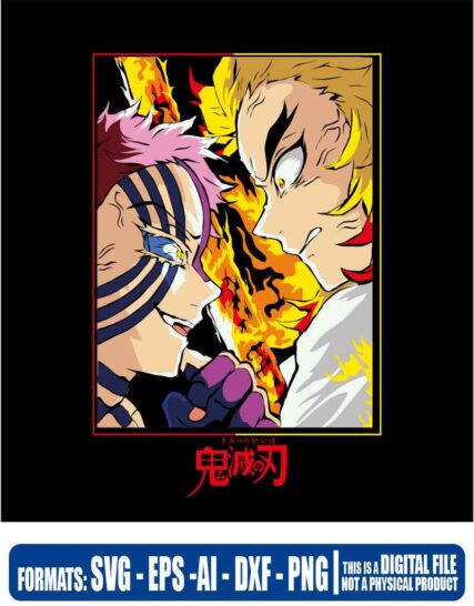 Demon slayer Satoshi and akaza, anime, svg, cricut, eps, svg, pdf, png, file cut, t-shirt, file art, Multipurpose, svg, cut, dxf, eps, ai, cricut, silhouette, plotter, vinyl, decal, sticker, wall decor, tshirt, Cricut Cutting Machine, Scalable Vector Graphics