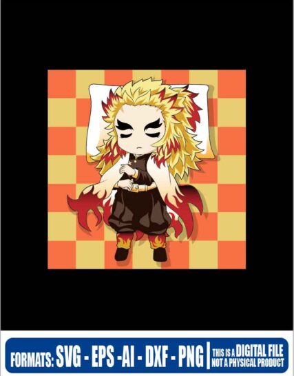 Demon slayer rengoku chibi sleeping cushion, Kimetsu no Yaiba, anime, svg, cricut, eps, svg, pdf, png, file cut, t-shirt, file art, Multipurpose, svg, cut, dxf, eps, ai, cricut, silhouette, plotter, vinyl, decal, sticker, wall decor, tshirt, Cricut Cutting Machine, Scalable Vector Graphics