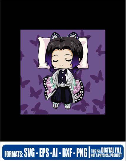 Demon slayer shinobu chibi sleeping cushion, Kimetsu no Yaiba, anime, svg, cricut, eps, svg, pdf, png, file cut, t-shirt, file art, Multipurpose, svg, cut, dxf, eps, ai, cricut, silhouette, plotter, vinyl, decal, sticker, wall decor, tshirt, Cricut Cutting Machine, Scalable Vector Graphics