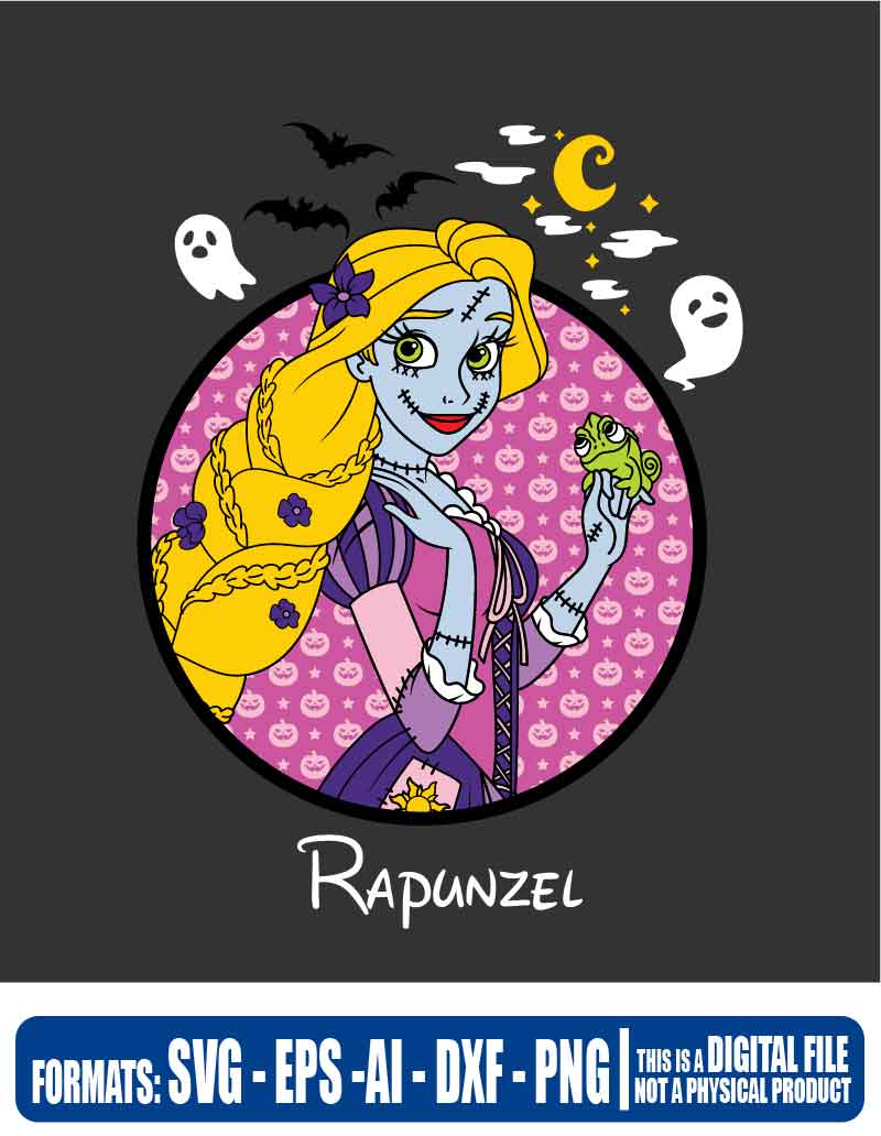 Princess halloween rapunzel, disney, Day of the Dead, svg, cricut, eps, svg, pdf, png, file cut, t-shirt, file art, Multipurpose, svg, cut, dxf, eps, ai, cricut, silhouette, plotter, vinyl, decal, sticker, wall decor, tshirt, Cricut Cutting Machine, Scalable Vector Graphics