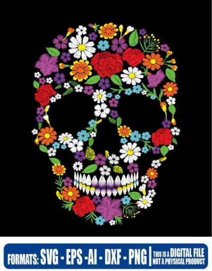 Calavera flores bordado, svg, cricut, eps, svg, pdf, png, file cut, t-shirt, file art, Multipurpose, svg, cut, dxf, eps, ai, cricut, silhouette, plotter, vinyl, decal, sticker, wall decor, tshirt, Cricut Cutting Machine, Scalable Vector Graphics