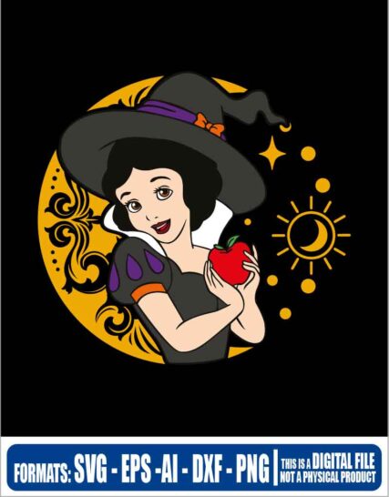 Halloween moon witch princess snow white blanca nieves, svg, cricut, eps, svg, pdf, png, file cut, t-shirt, file art, Multipurpose, svg, cut, dxf, eps, ai, cricut, silhouette, plotter, vinyl, decal, sticker, wall decor, tshirt, Cricut Cutting Machine, Scalable Vector Graphics