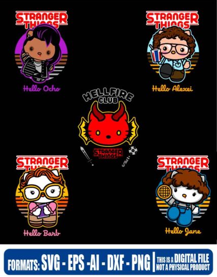 Stranger things hello kitty pack, svg, cricut, eps, svg, pdf, png, file cut, t-shirt, file art, Multipurpose, svg, cut, dxf, eps, ai, cricut, silhouette, plotter, vinyl, decal, sticker, wall decor, tshirt, Cricut Cutting Machine, Scalable Vector Graphics