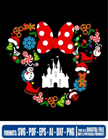 Mickey mouse minnie head christmas and castle disney, svg, cricut, eps, svg, pdf, png, file cut, t-shirt, file art, Multipurpose, svg, cut, dxf, eps, ai, cricut, silhouette, plotter, vinyl, decal, sticker, wall decor, tshirt, Cricut Cutting Machine, Scalable Vector Graphics