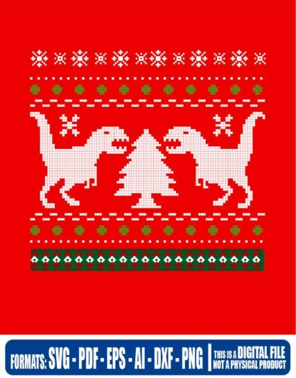 Ugly sweater dinosaurs T-rex christmas, svg, cricut, eps, svg, pdf, png, file cut, t-shirt, file art, Multipurpose, svg, cut, dxf, eps, ai, cricut, silhouette, plotter, vinyl, decal, sticker, wall decor, tshirt, Cricut Cutting Machine, Scalable Vector Graphics