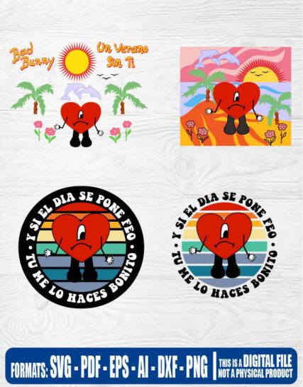 Bad bunny un verani sin ti corazón, svg, cricut, eps, svg, pdf, png, file cut, t-shirt, file art, Multipurpose, svg, cut, dxf, eps, ai, cricut, silhouette, plotter, vinyl, decal, sticker, wall decor, tshirt, Cricut Cutting Machine, Scalable Vector Graphics