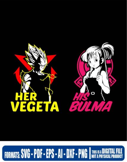 Dragon ball her vegeta and his bulma, svg, cricut, eps, svg, pdf, png, file cut, t-shirt, file art, Multipurpose, svg, cut, dxf, eps, ai, cricut, silhouette, plotter, vinyl, decal, sticker, wall decor, tshirt, Cricut Cutting Machine, Scalable Vector Graphics