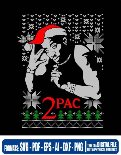 Tupac Shakur ugly sweater christmas, svg, cricut, eps, svg, pdf, png, file cut, t-shirt, file art, Multipurpose, svg, cut, dxf, eps, ai, cricut, silhouette, plotter, vinyl, decal, sticker, wall decor, tshirt, Cricut Cutting Machine, Scalable Vector Graphics
